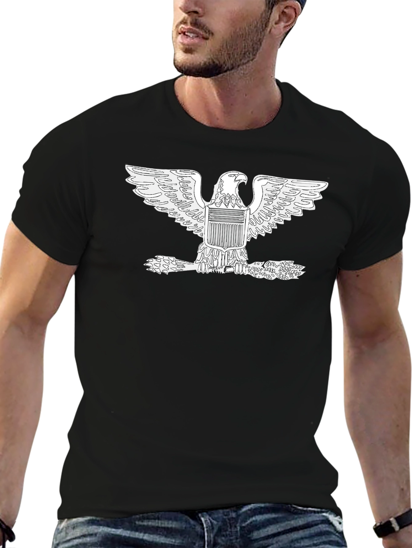 American Eagle Graphic Tee - Black Cotton Comfort