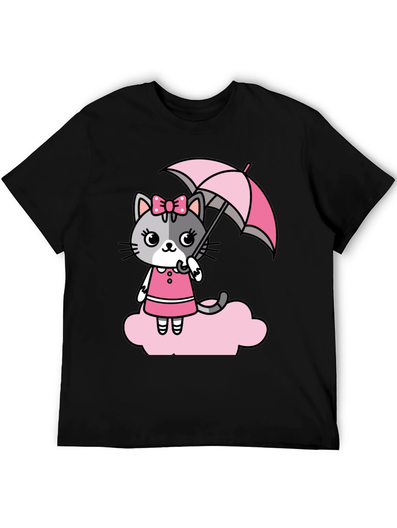 Cute Cat With Umbrella Graphic T-Shirt
