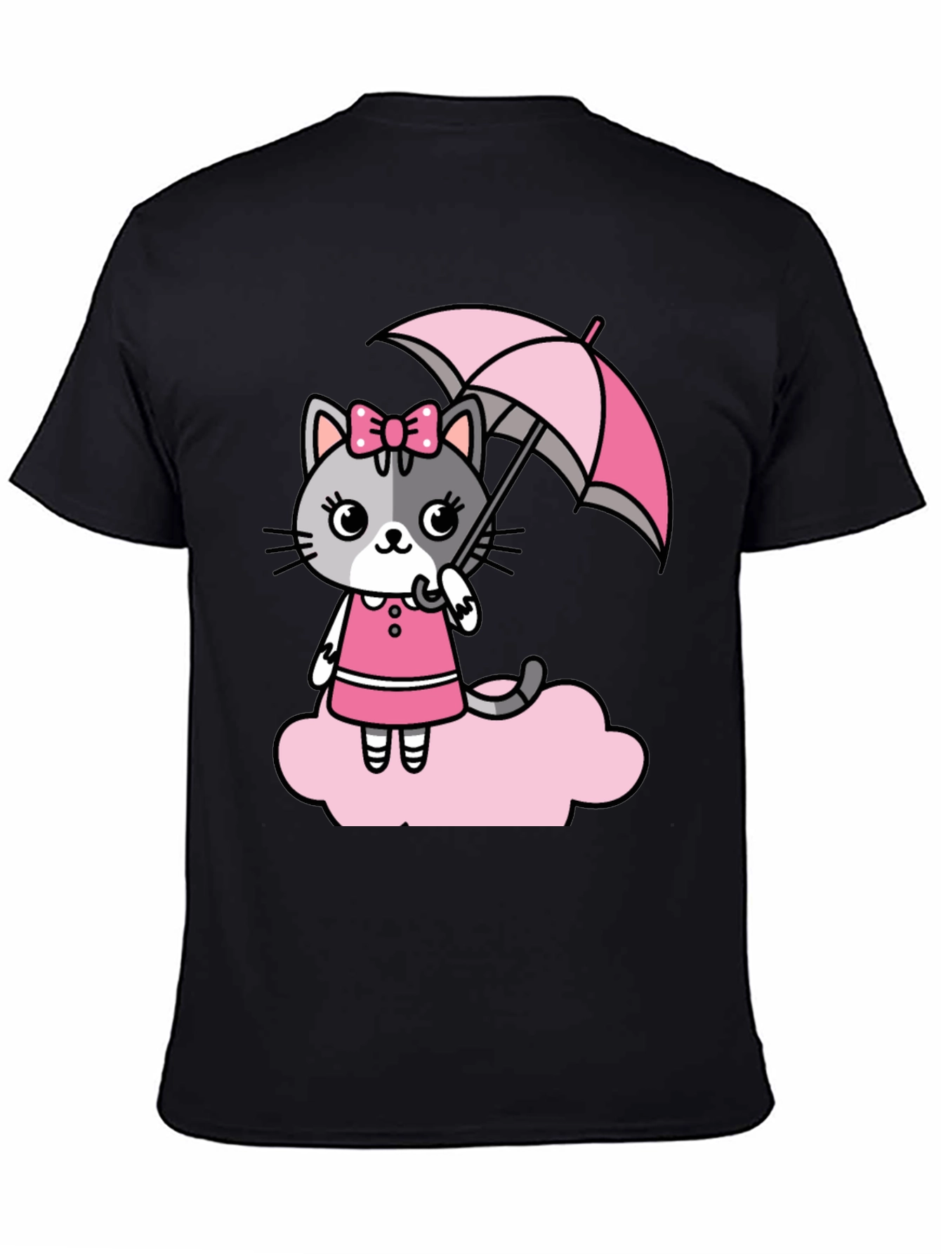 Cute Cat With Umbrella Graphic T-Shirt
