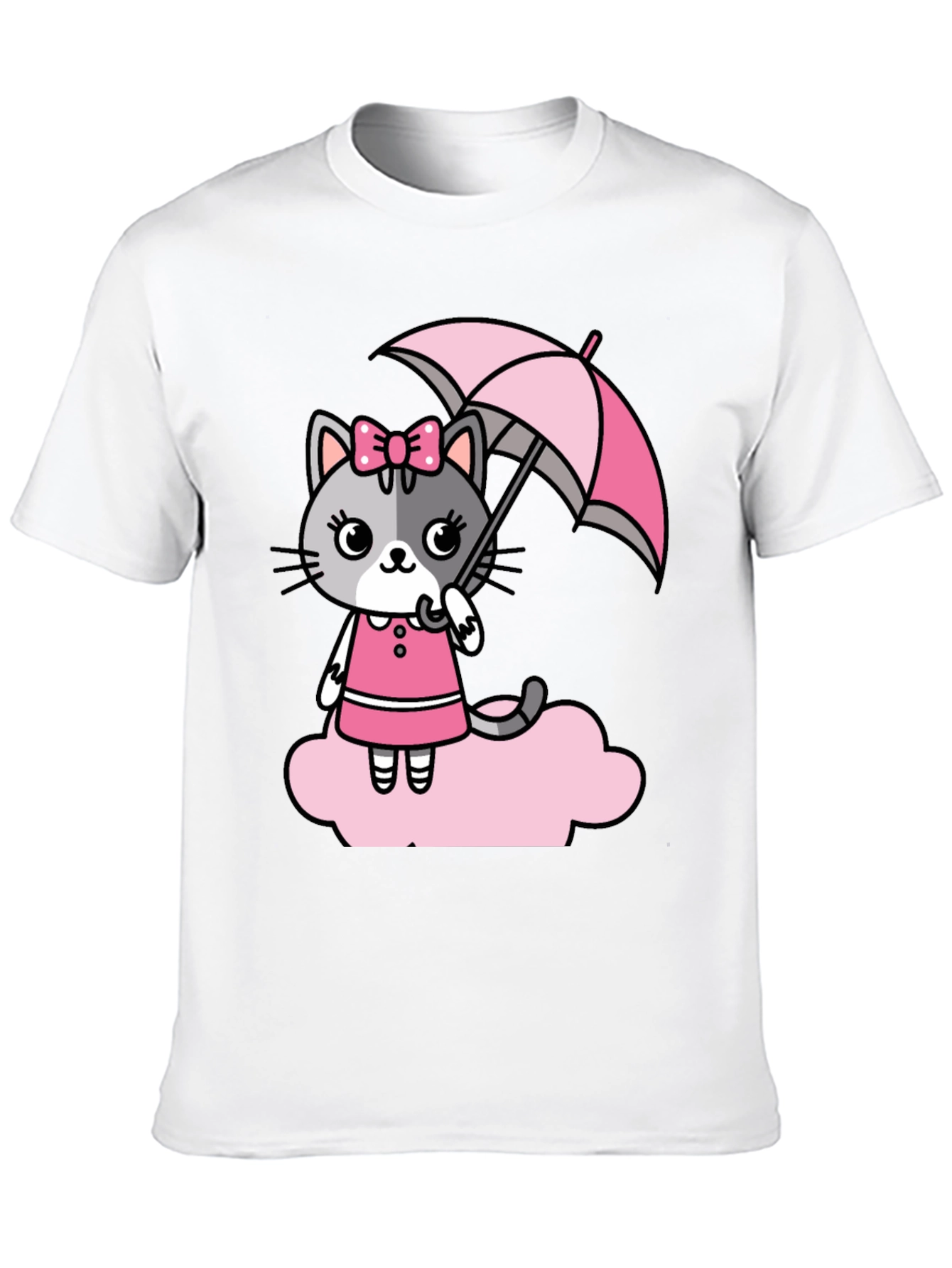 Cute Cat With Umbrella Graphic T-Shirt