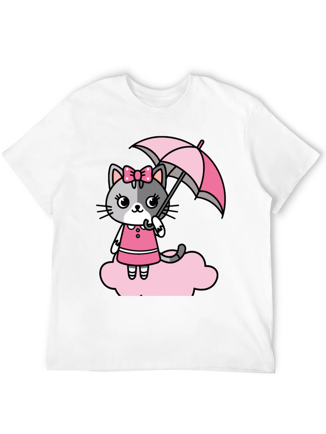 Cute Cat With Umbrella Graphic T-Shirt