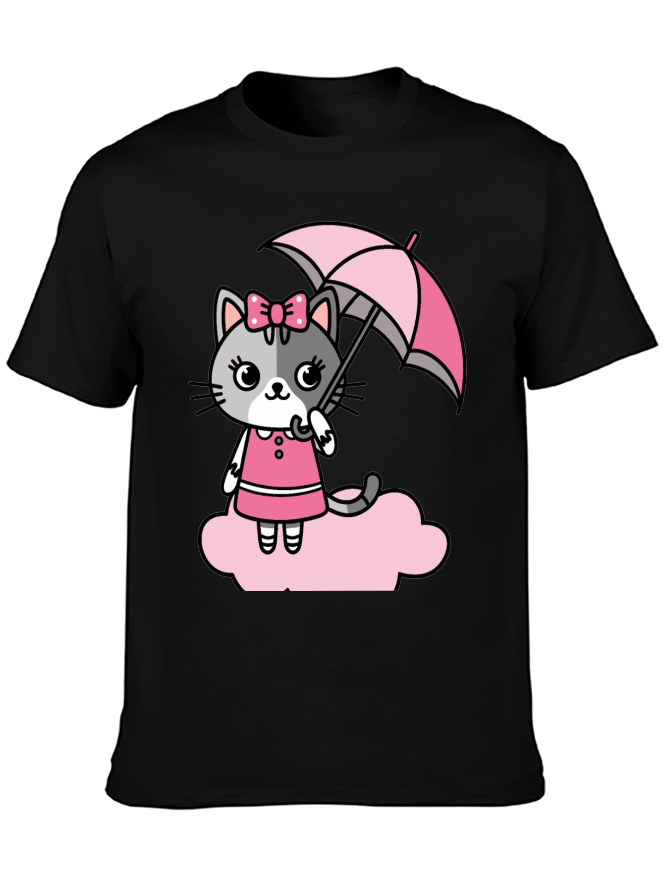 Cute Cat With Umbrella Graphic T-Shirt
