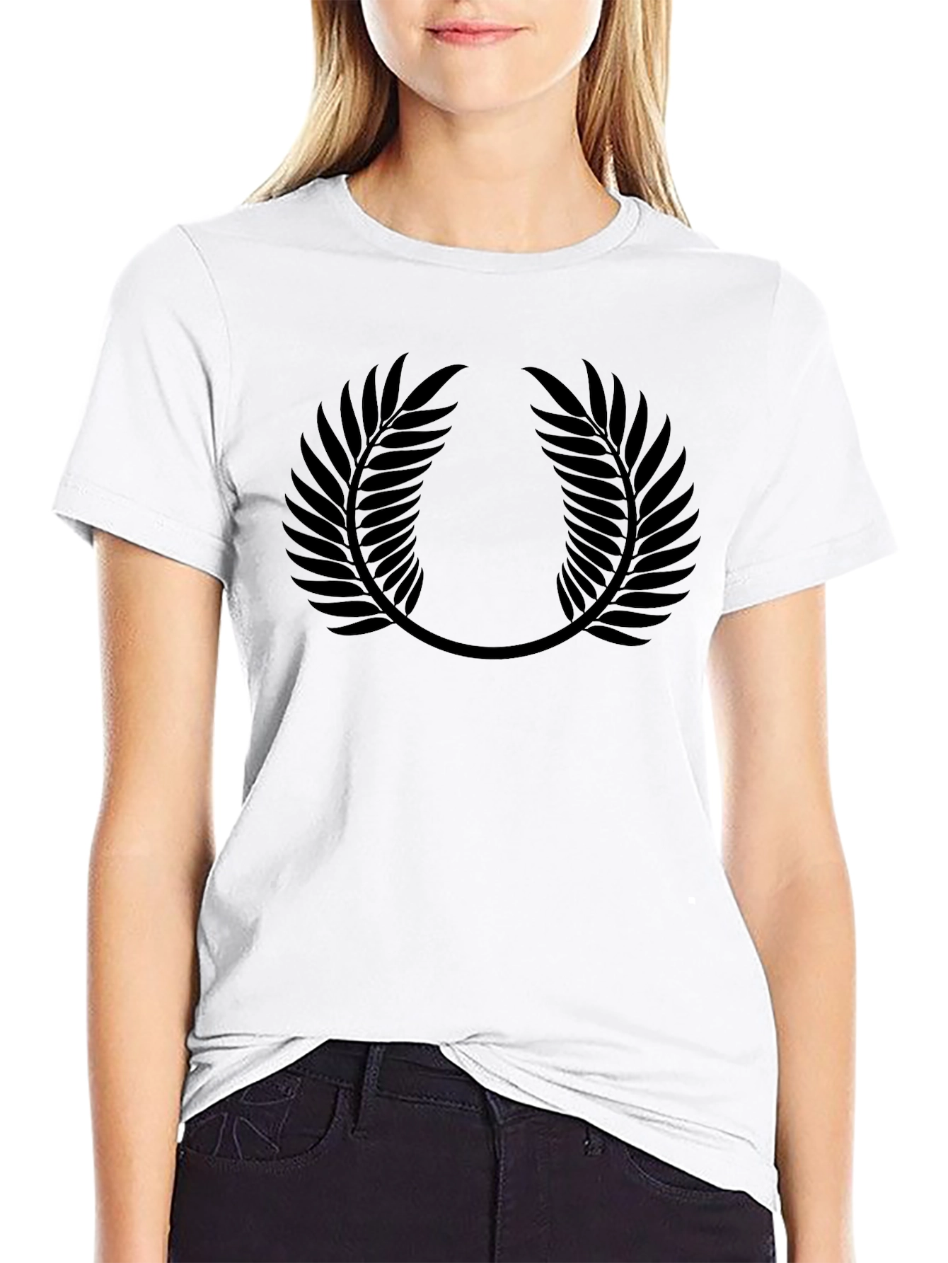 Black Leaf Print Crewneck T-Shirt