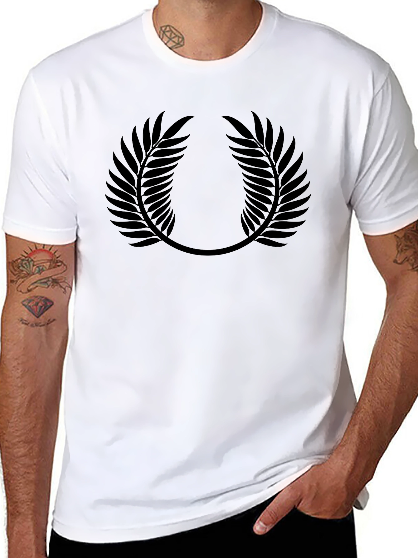 Black Leaf Print Crewneck T-Shirt