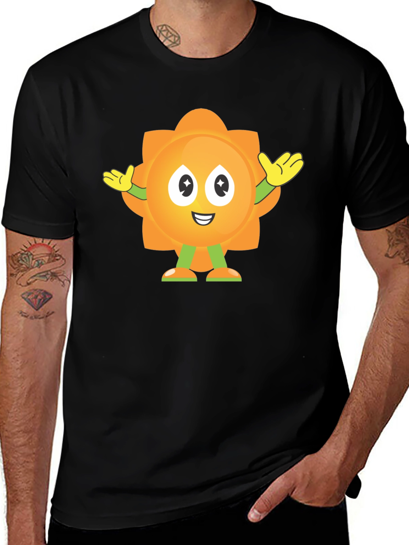 Fun Flower Cartoon Graphic Black T-Shirt