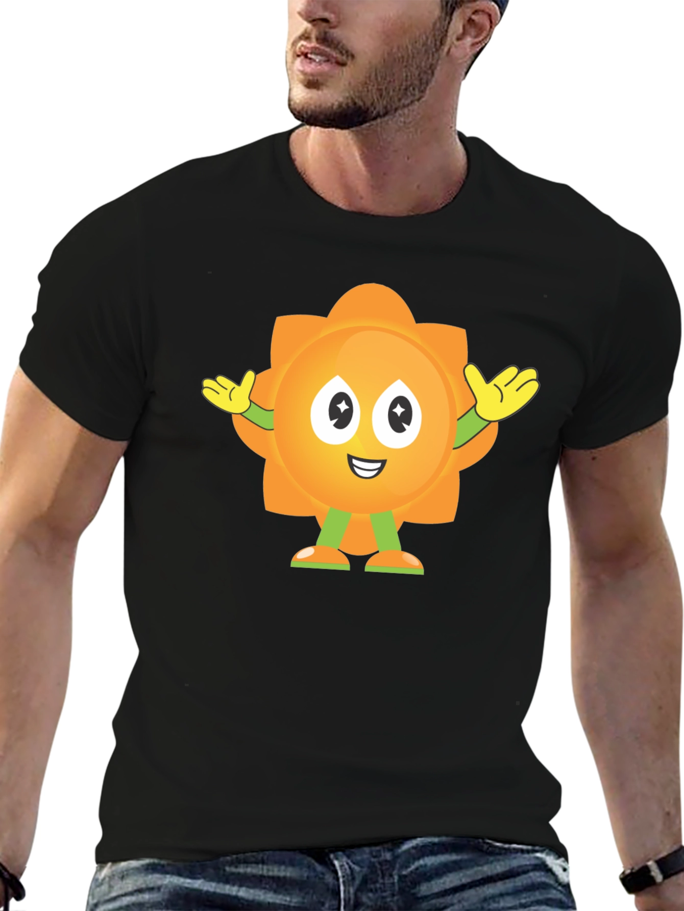 Fun Flower Cartoon Graphic Black T-Shirt