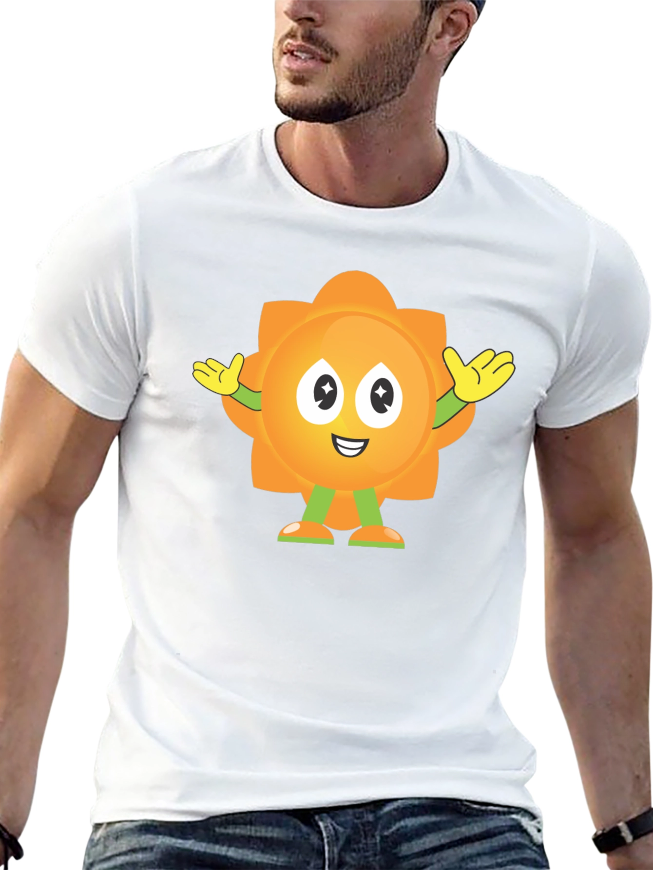 Fun Flower Cartoon Graphic Black T-Shirt