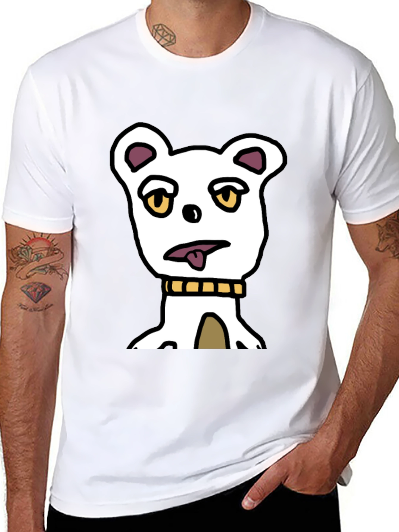 Funny Cartoon Dog Graphic Tee - Black