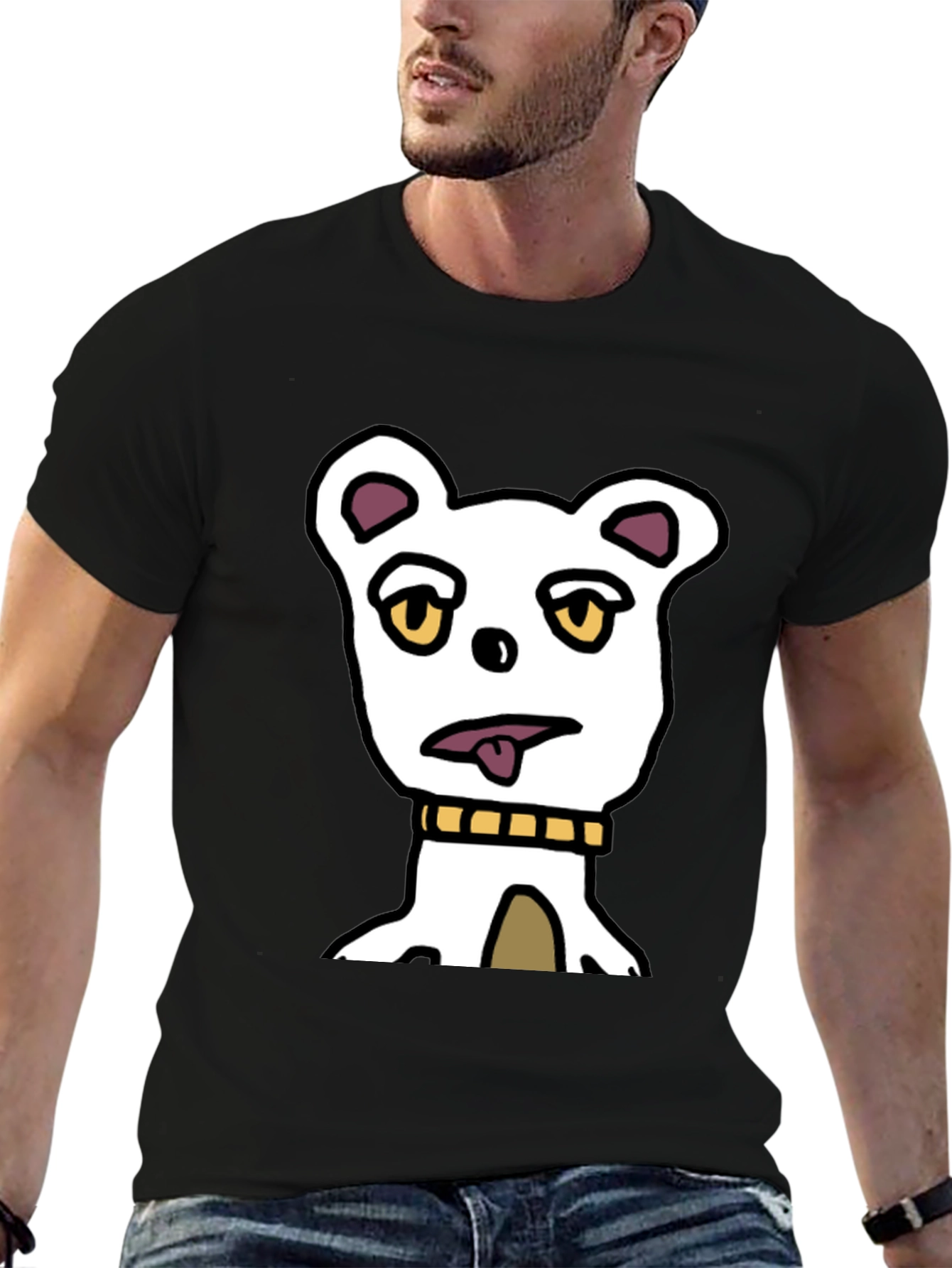Funny Cartoon Dog Graphic Tee - Black