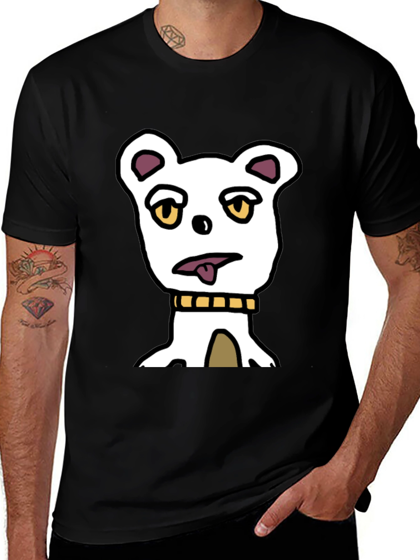 Funny Cartoon Dog Graphic Tee - Black