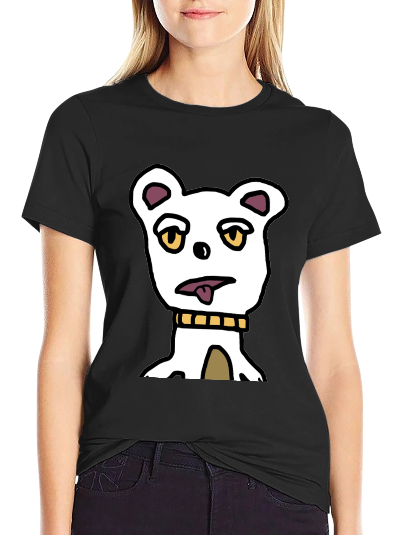 Funny Cartoon Dog Graphic Tee - Black