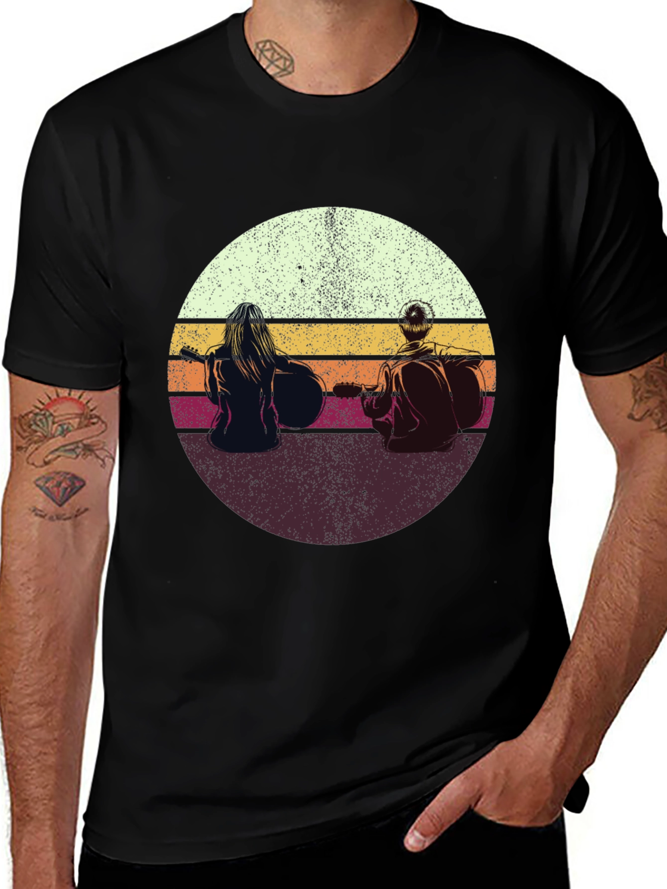 Retro Sunset Guitarist T-Shirt