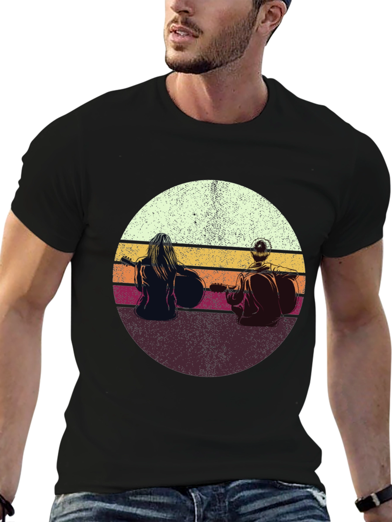 Retro Sunset Guitarist T-Shirt