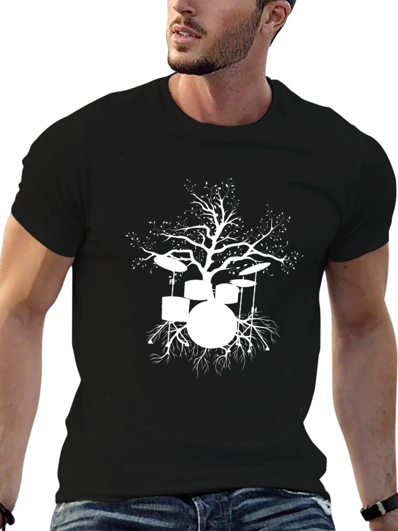 Drum Set Tree Graphic Tee - Black Cotton