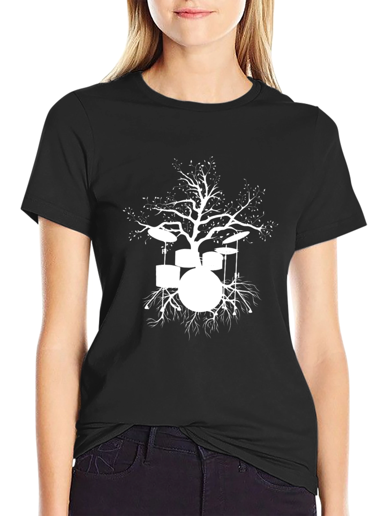 Drum Set Tree Graphic Tee - Black Cotton