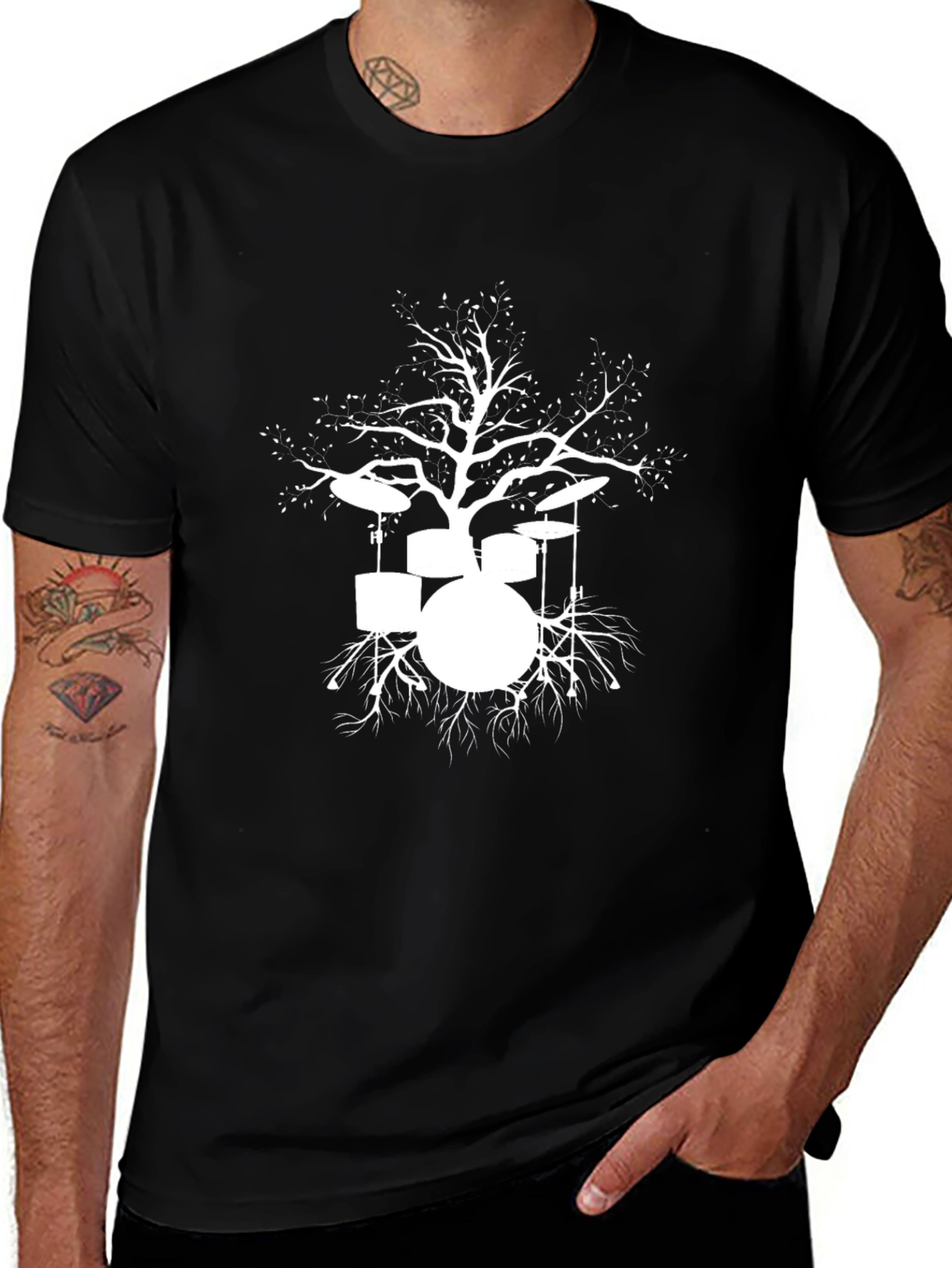 Drum Set Tree Graphic Tee - Black Cotton