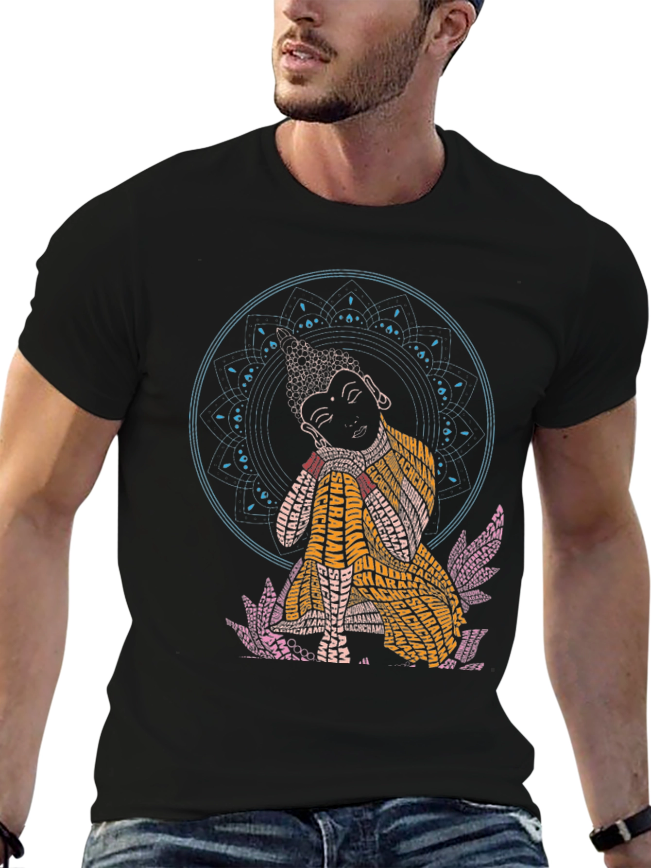 Buddha Word Art Graphic Black T-Shirt