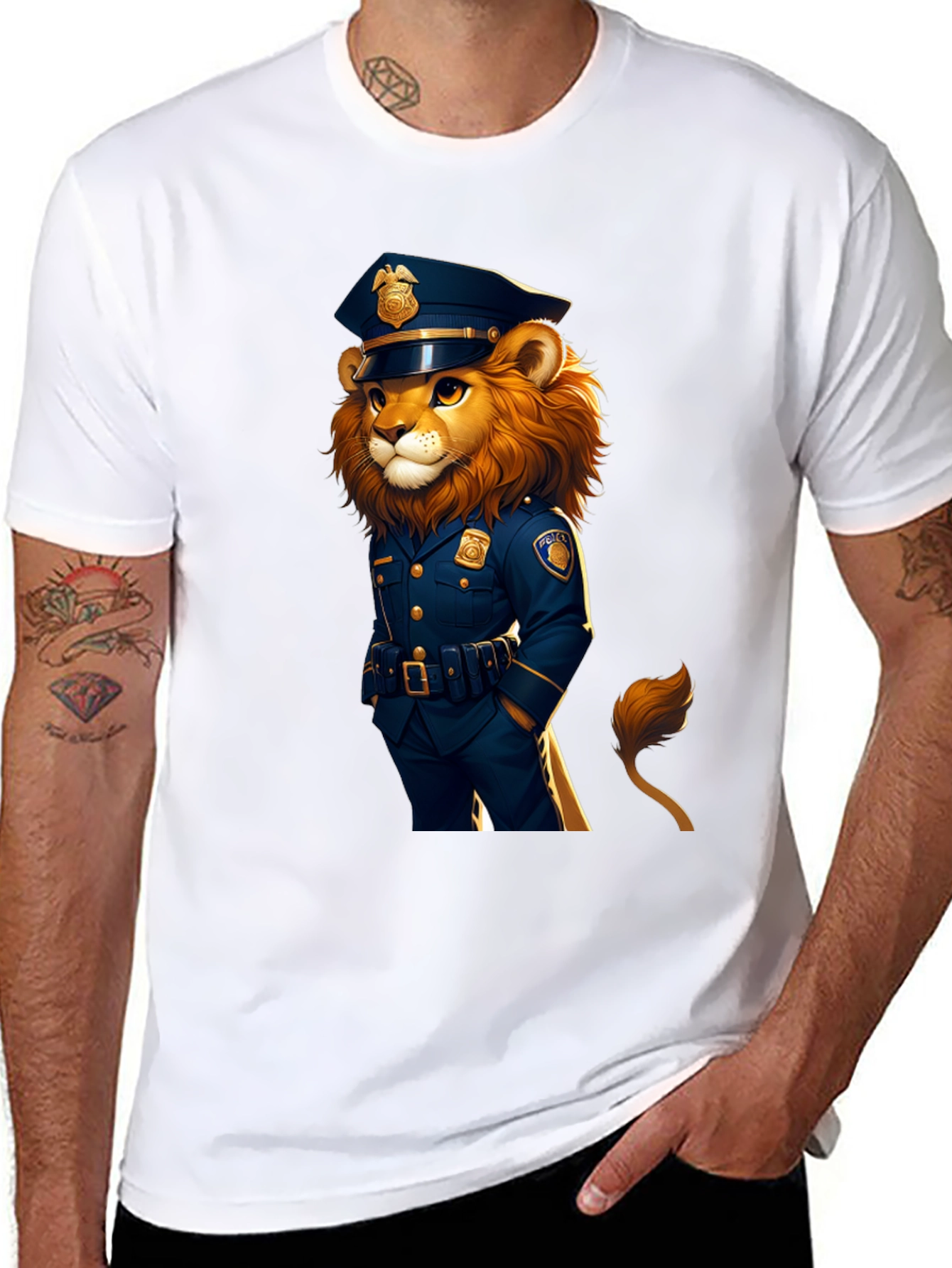 Lion Police Officer Graphic Tee