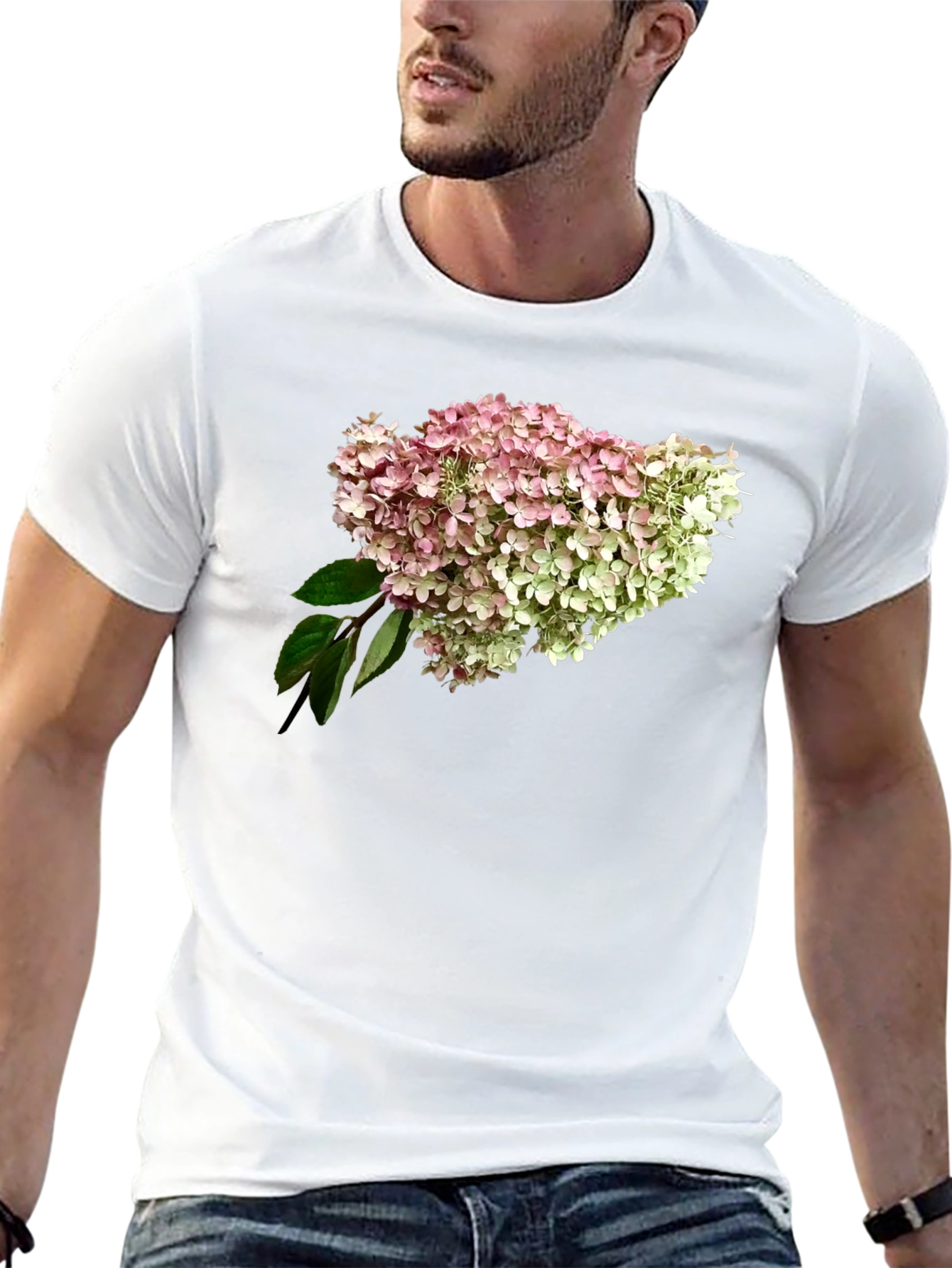 Floral Hydrangea Print Black T-Shirt