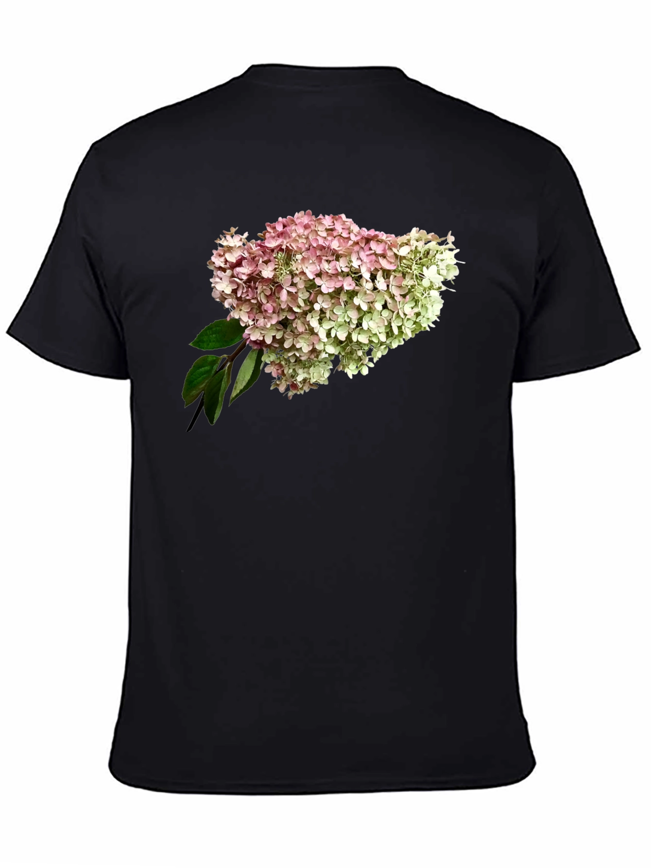 Floral Hydrangea Print Black T-Shirt