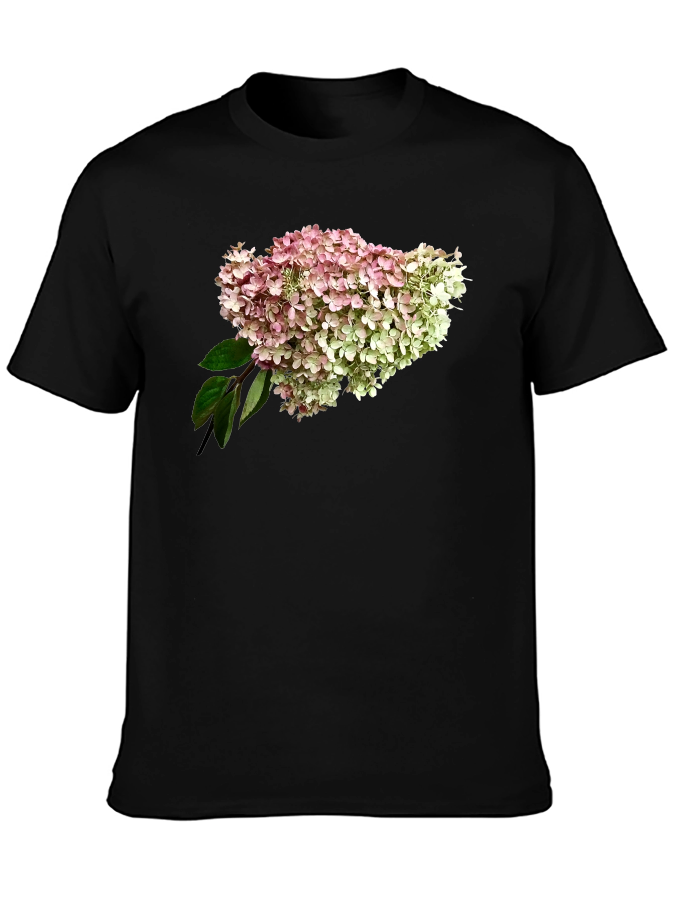 Floral Hydrangea Print Black T-Shirt