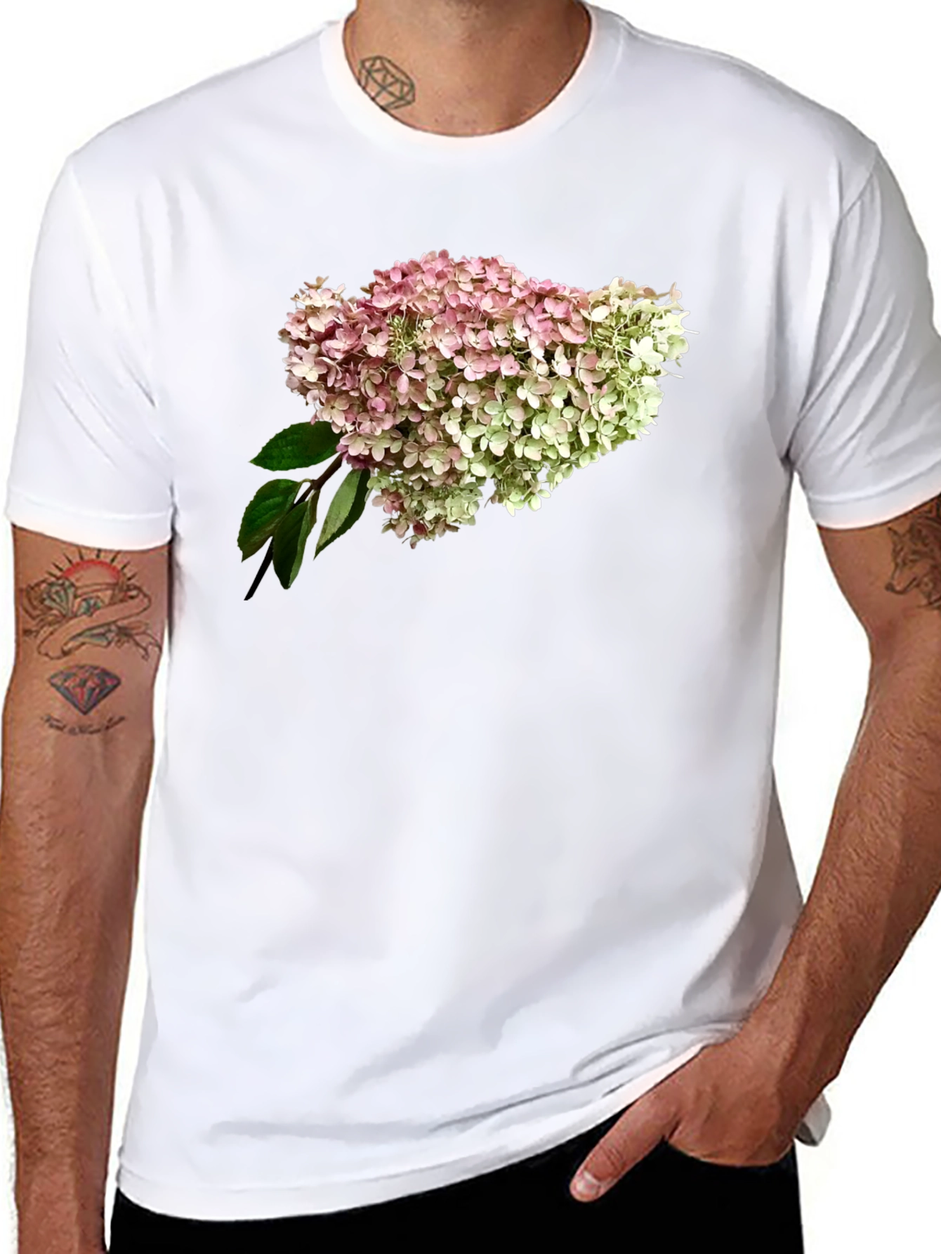 Floral Hydrangea Print Black T-Shirt