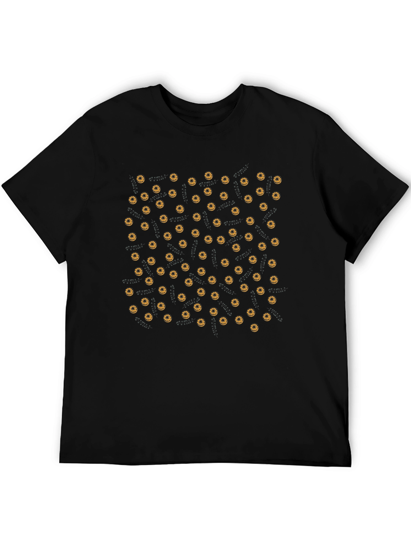 Halloween Donut Pattern Tee - Black Cotton Casual T-Shirt