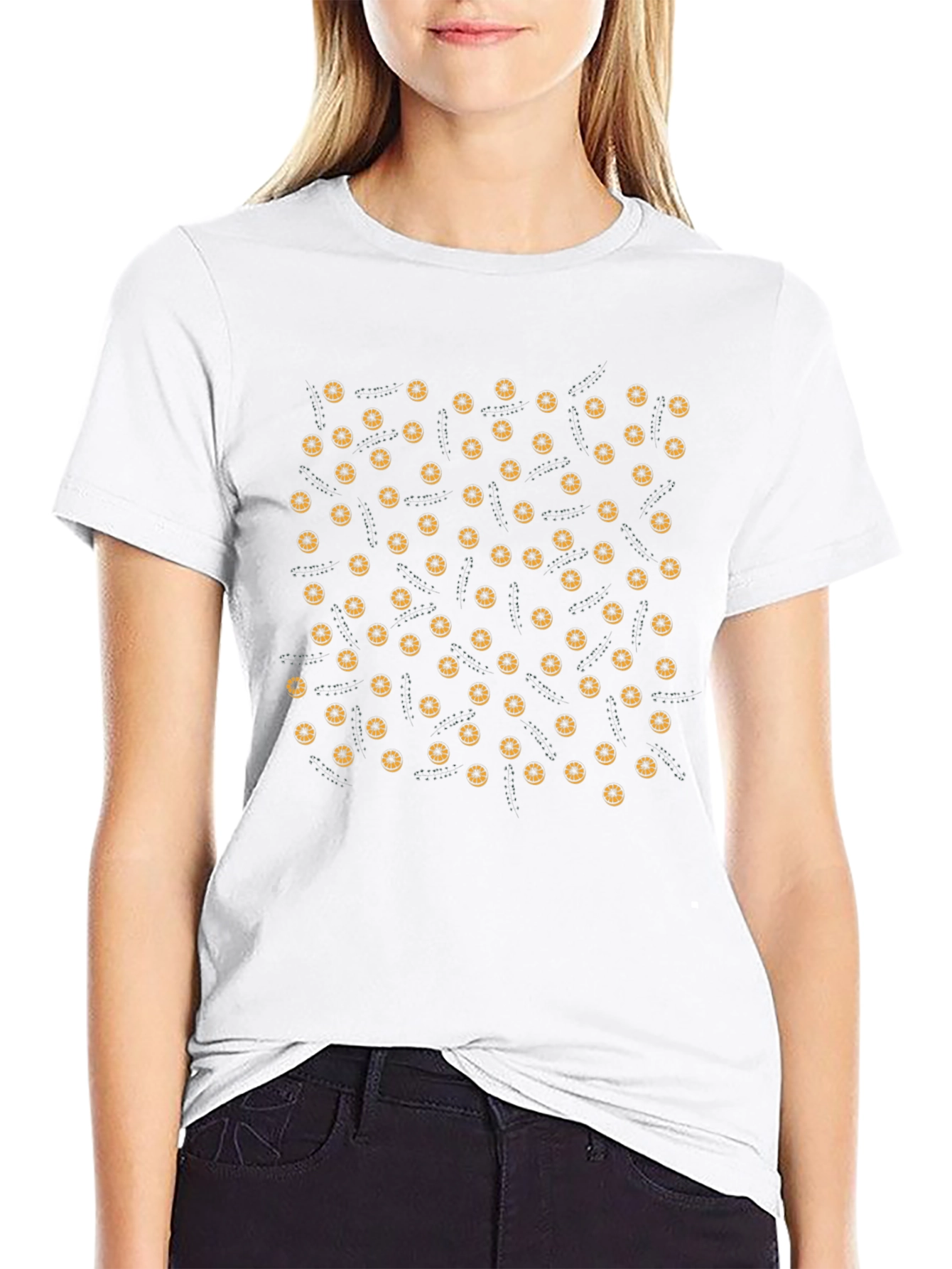 Halloween Donut Pattern Tee - Black Cotton Casual T-Shirt