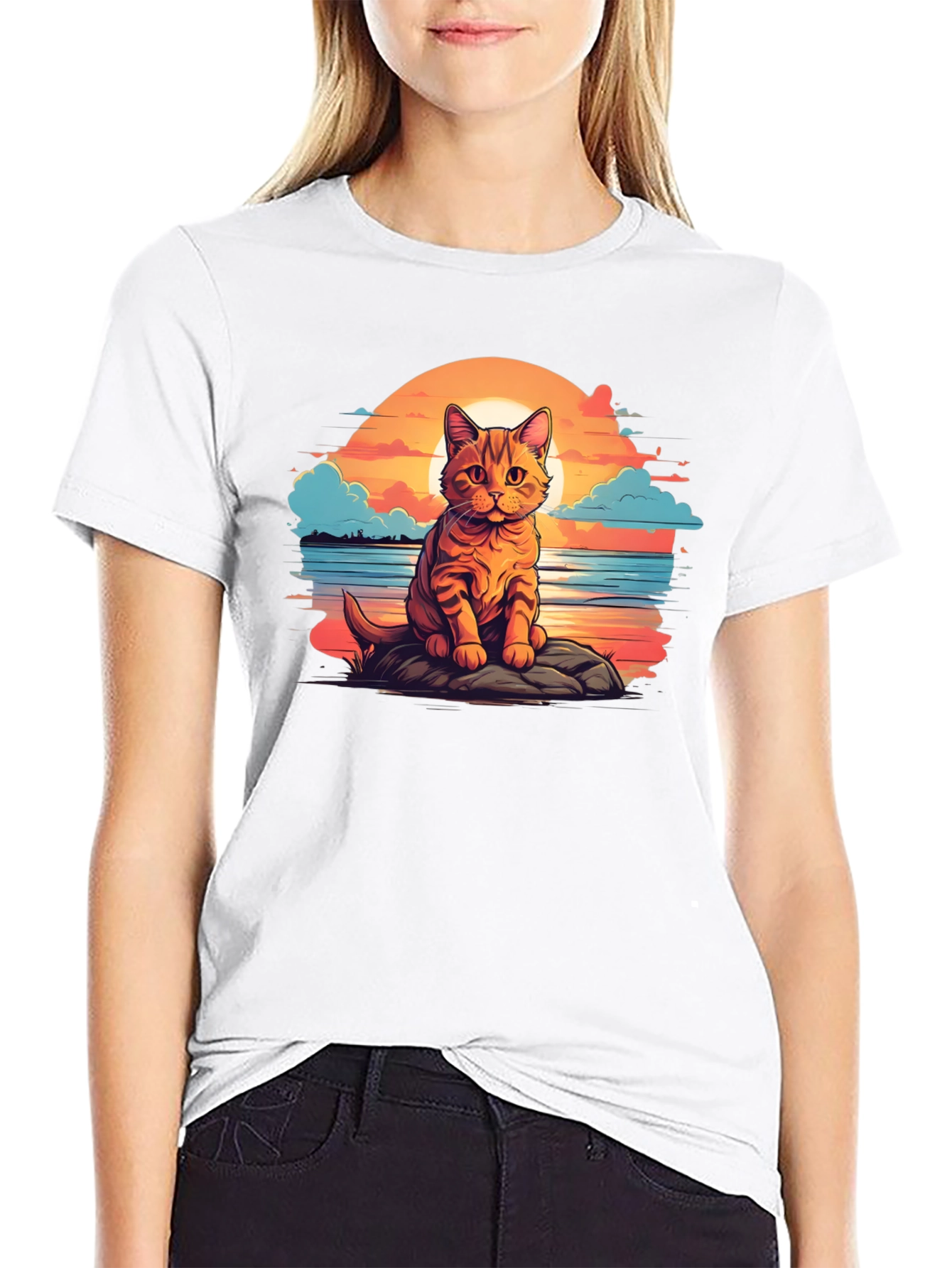 Sunset Cat Graphic Tee