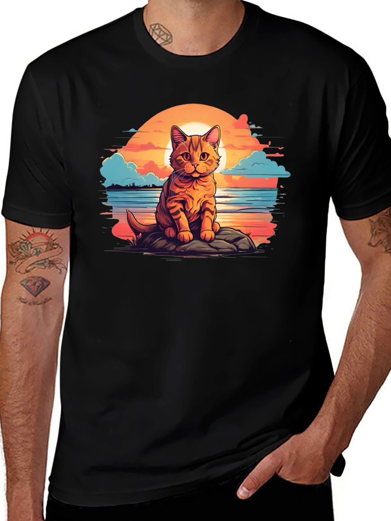 Sunset Cat Graphic Tee
