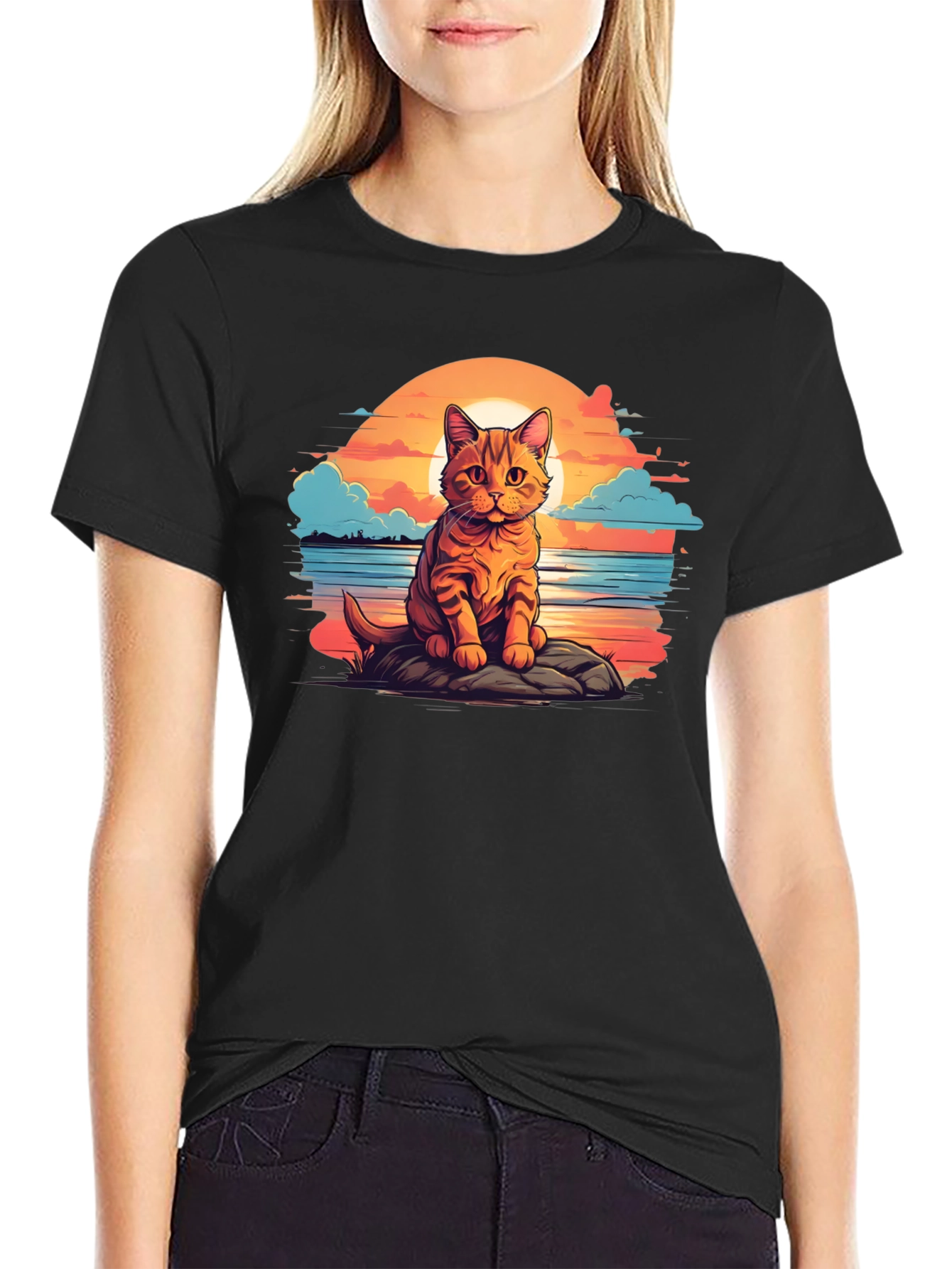 Sunset Cat Graphic Tee