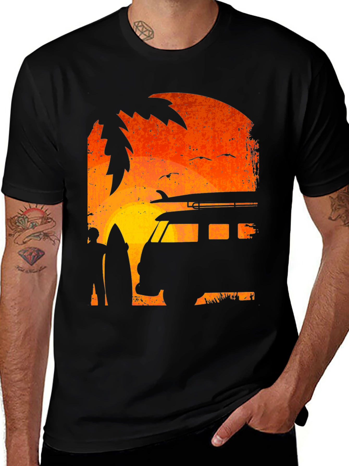 Sunset Surfer Van T-Shirt - Beach Vibes