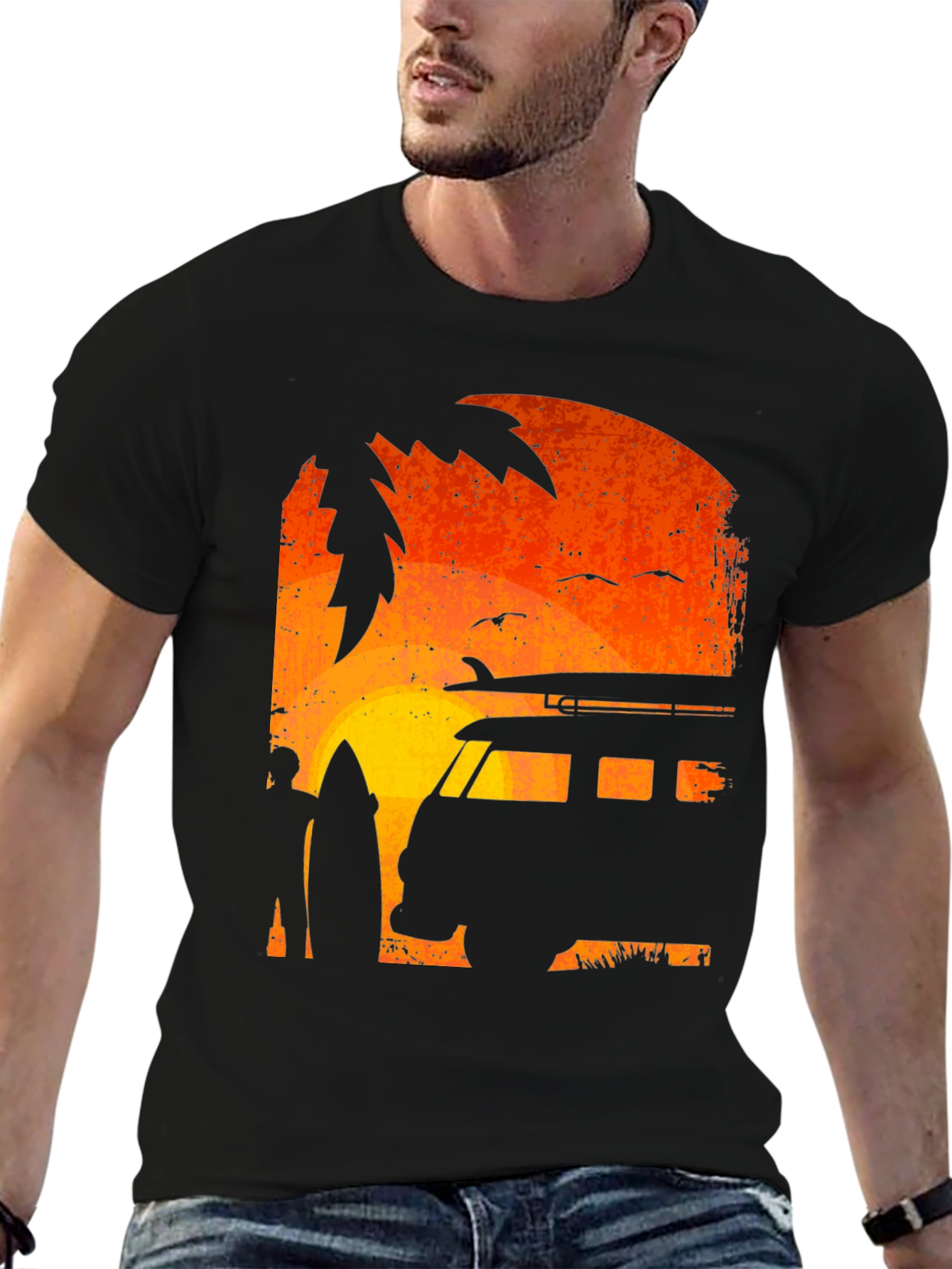 Sunset Surfer Van T-Shirt - Beach Vibes