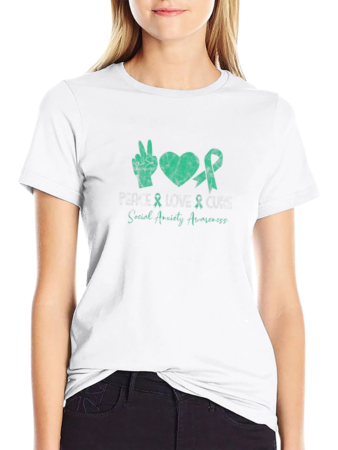 Peace Love Cure Social Anxiety Awareness Black T-Shirt