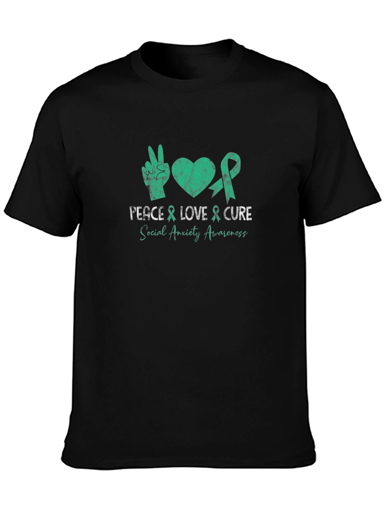 Peace Love Cure Social Anxiety Awareness Black T-Shirt