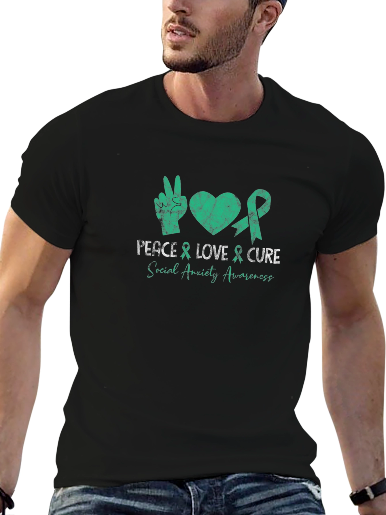 Peace Love Cure Social Anxiety Awareness Black T-Shirt