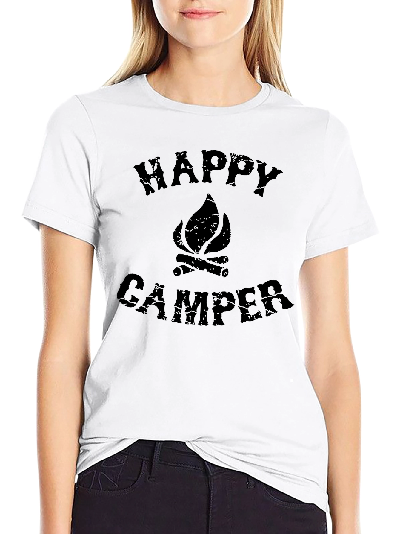 Happy Camper Graphic Tee - Black Cotton T-Shirt