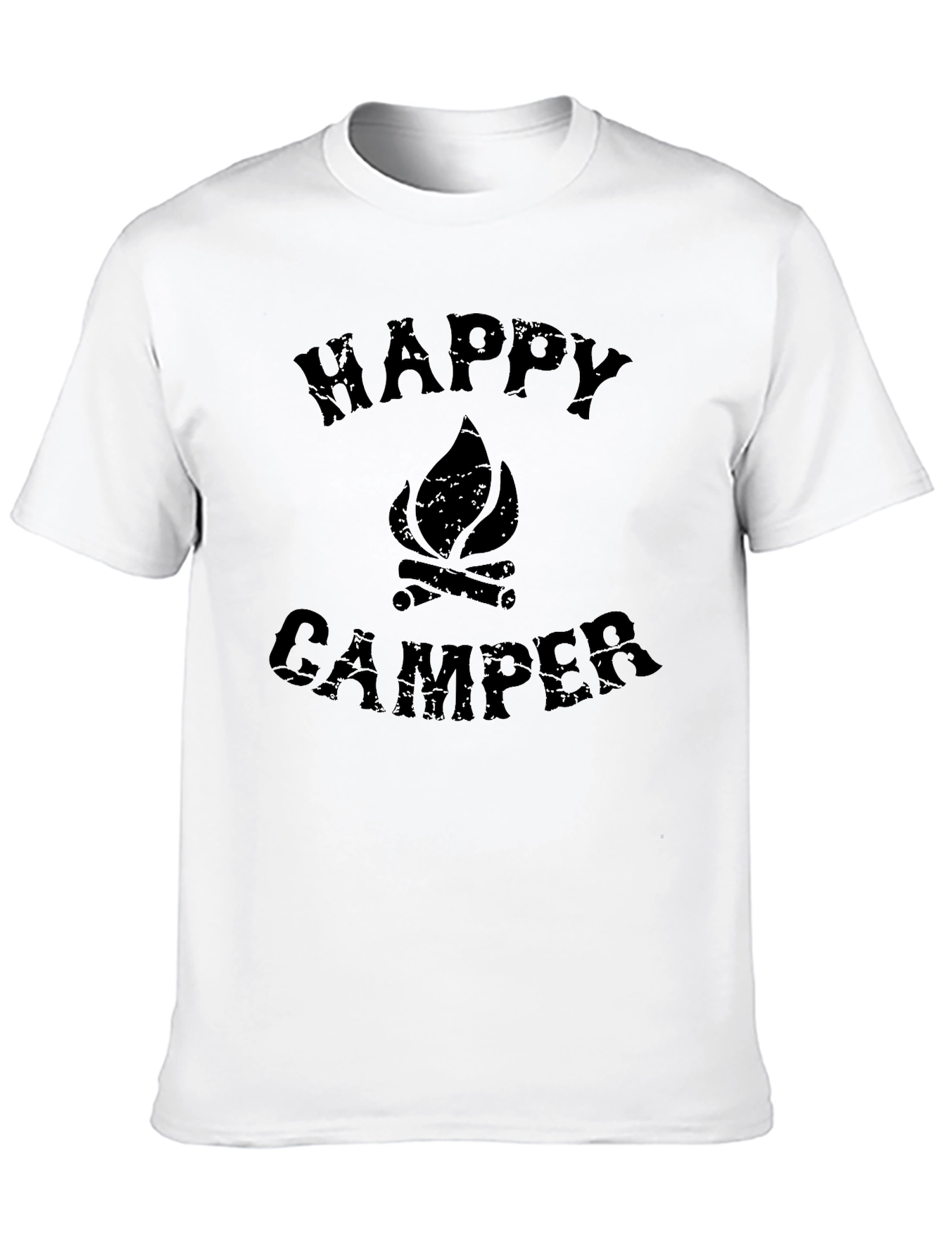 Happy Camper Graphic Tee - Black Cotton T-Shirt