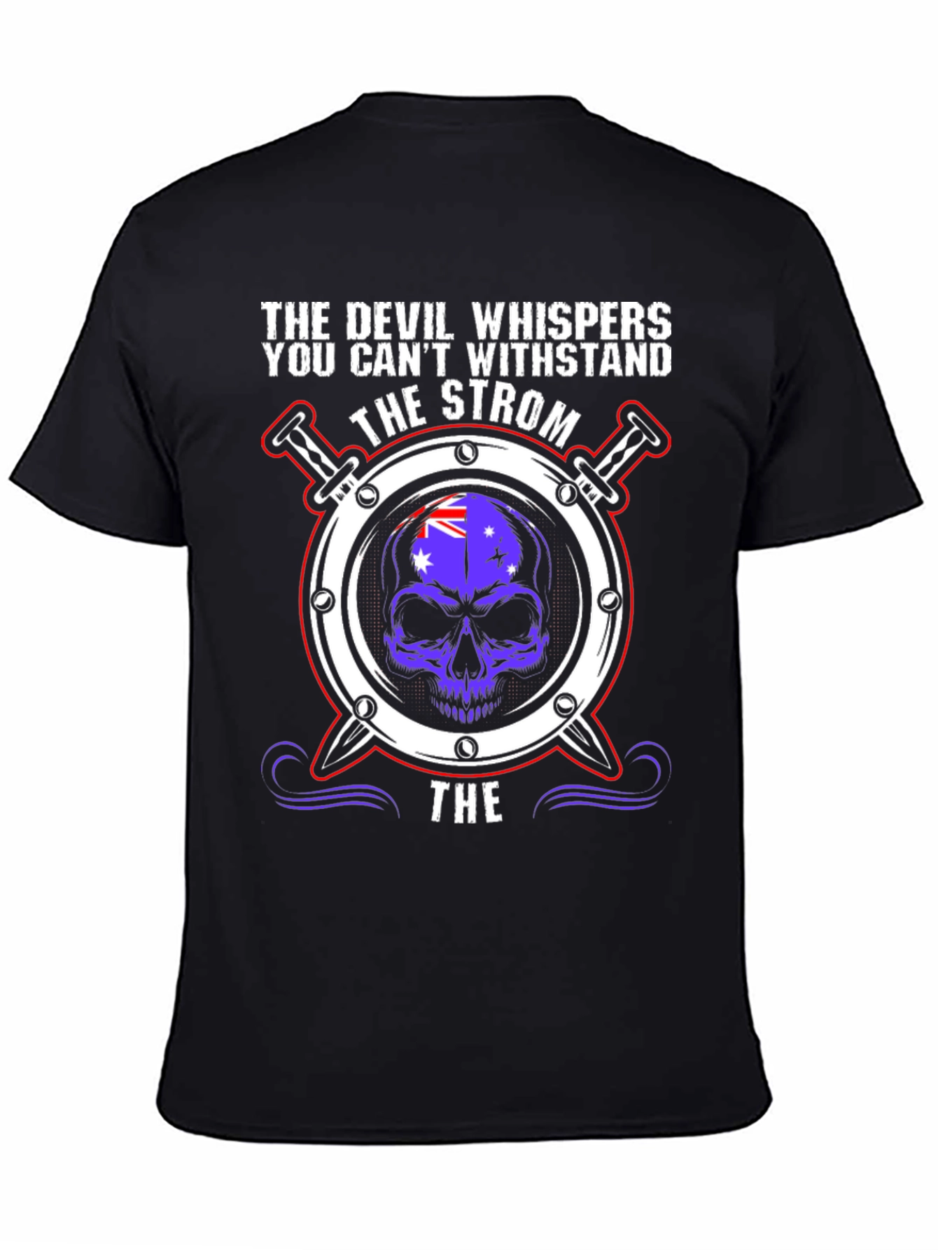 Devil Whispers Strom T-Shirt - Skull & Flag Design