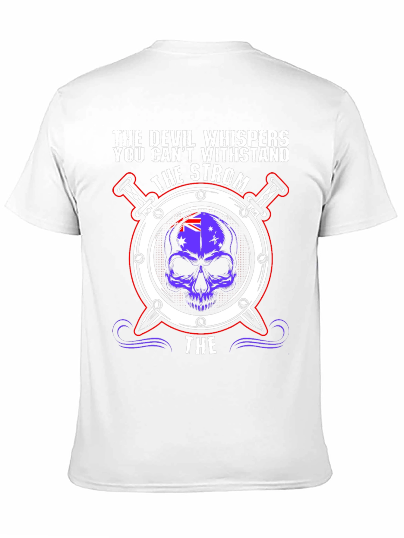 Devil Whispers Strom T-Shirt - Skull & Flag Design