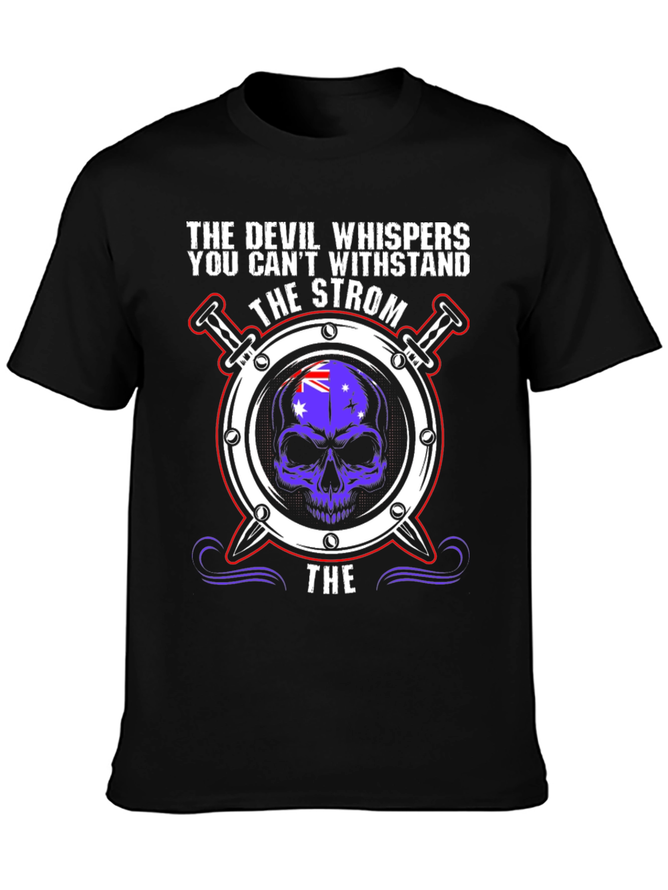 Devil Whispers Strom T-Shirt - Skull & Flag Design