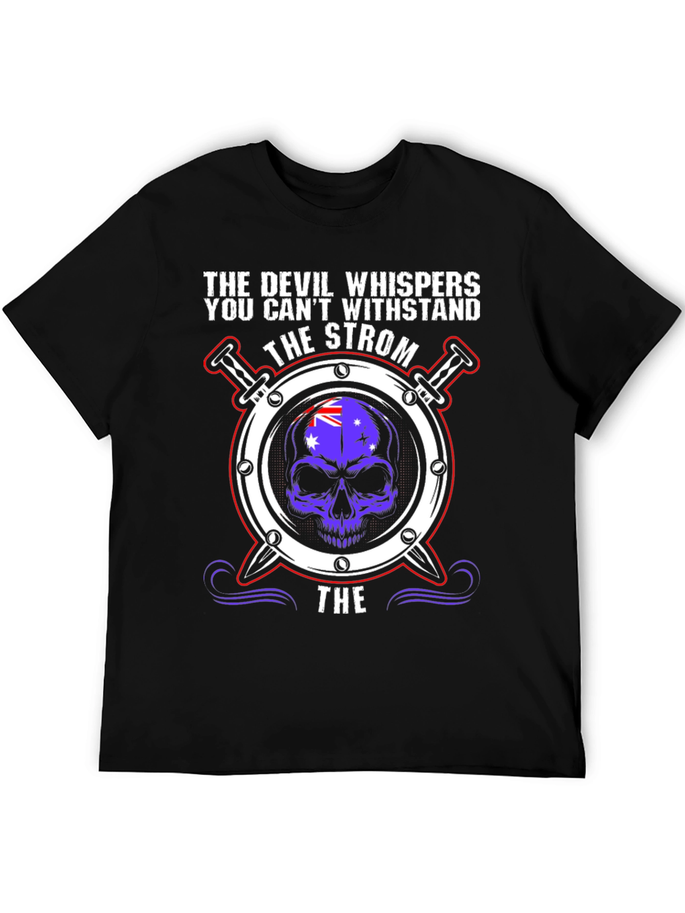 Devil Whispers Strom T-Shirt - Skull & Flag Design
