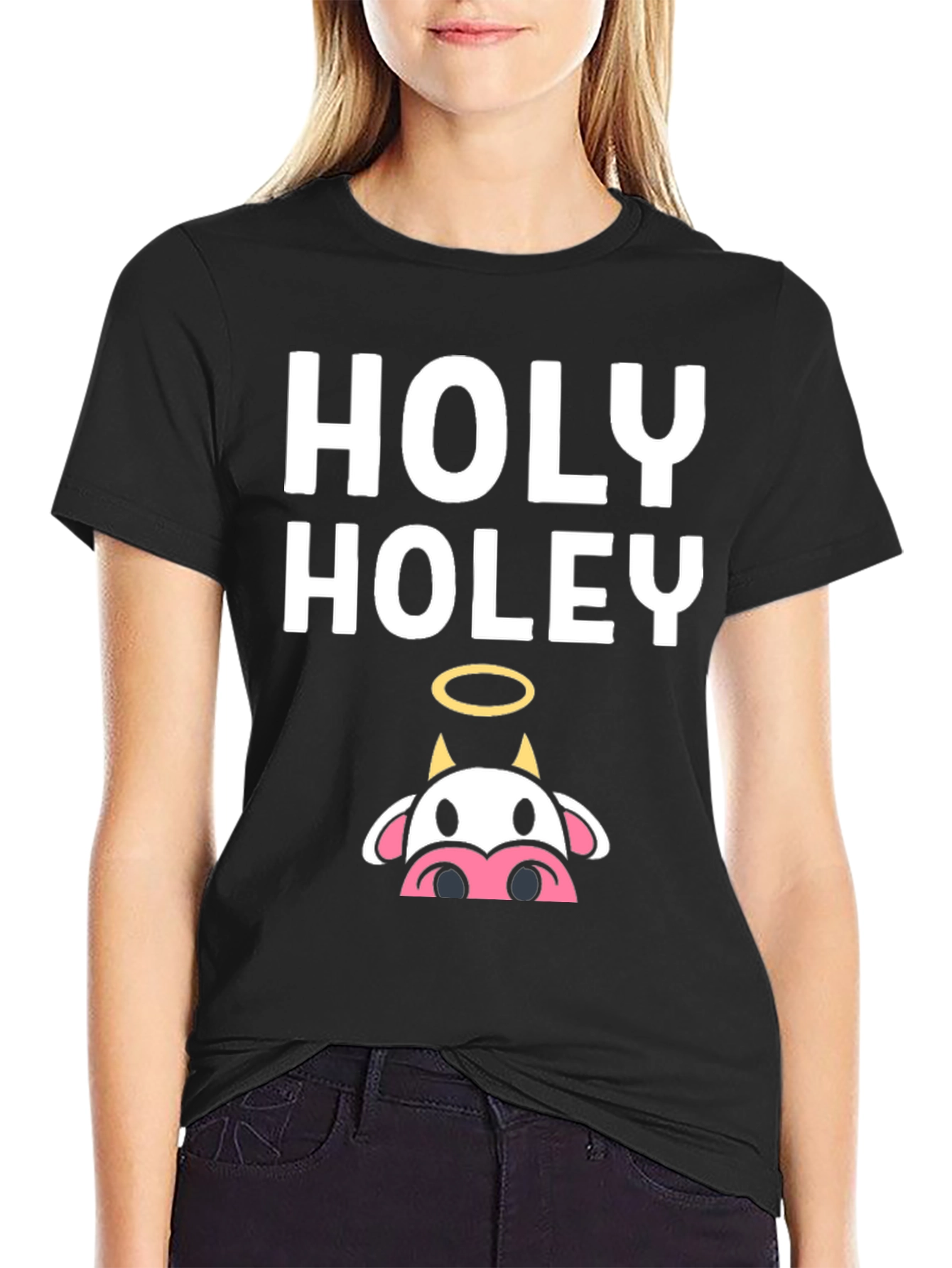 Holy Holey Cow Graphic Tee - Black Casual T-Shirt