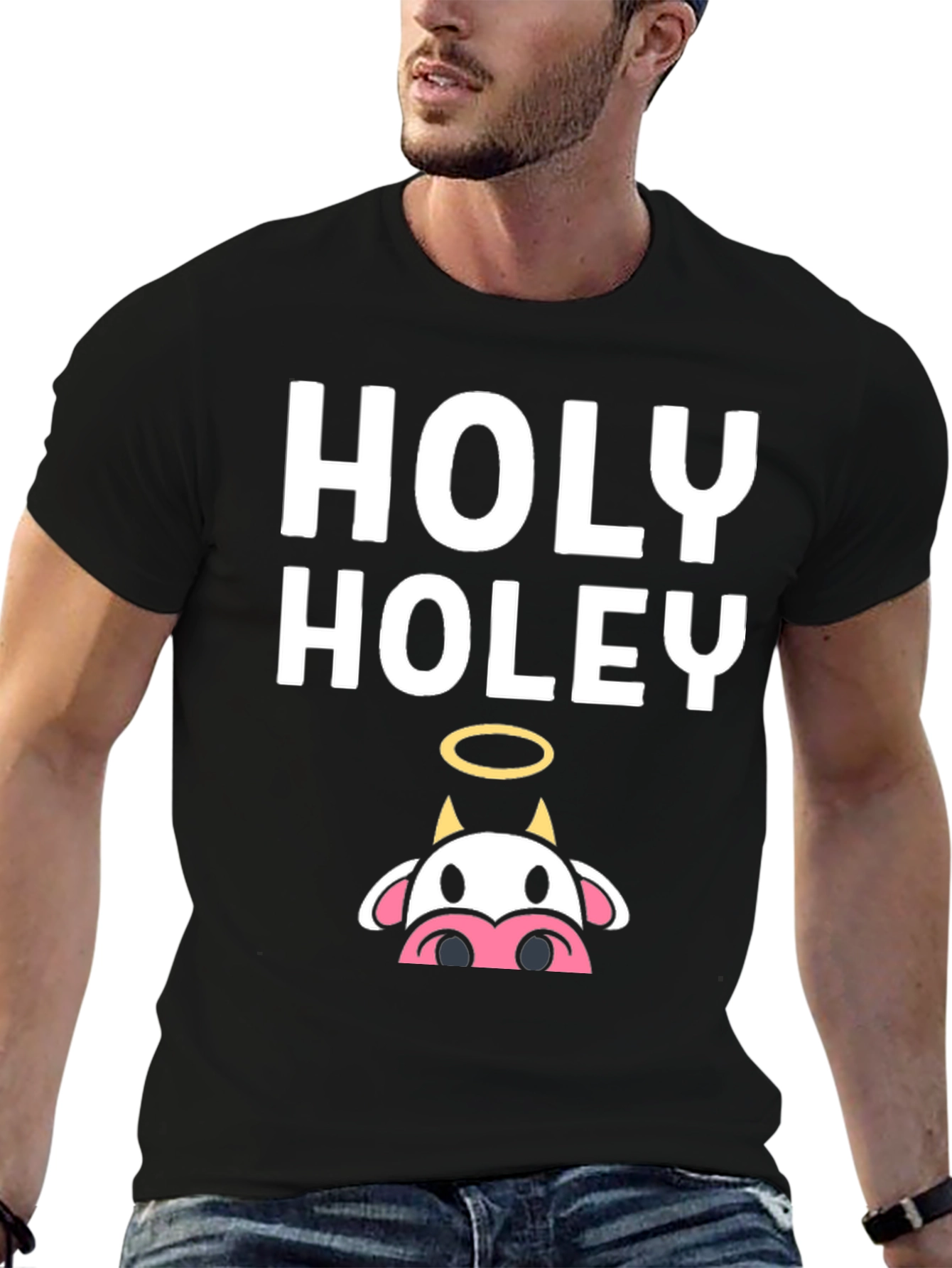 Holy Holey Cow Graphic Tee - Black Casual T-Shirt