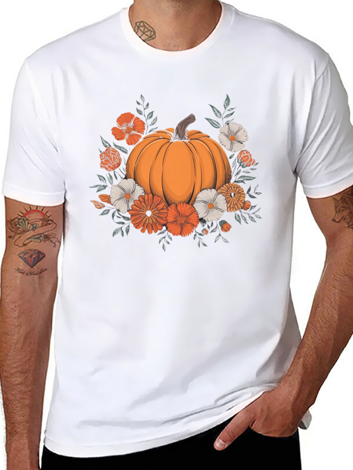 Pumpkin Floral Graphic Tee - Autumn Vibes