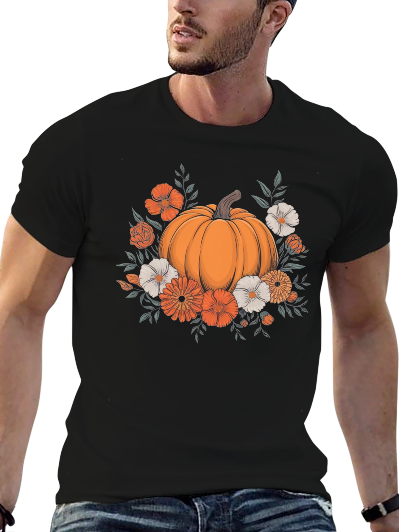 Pumpkin Floral Graphic Tee - Autumn Vibes