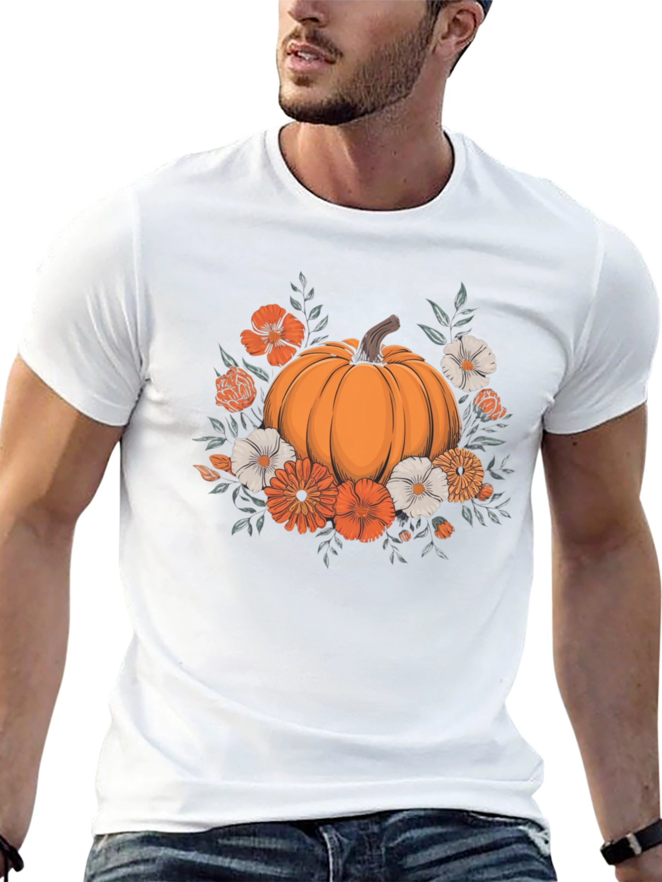Pumpkin Floral Graphic Tee - Autumn Vibes