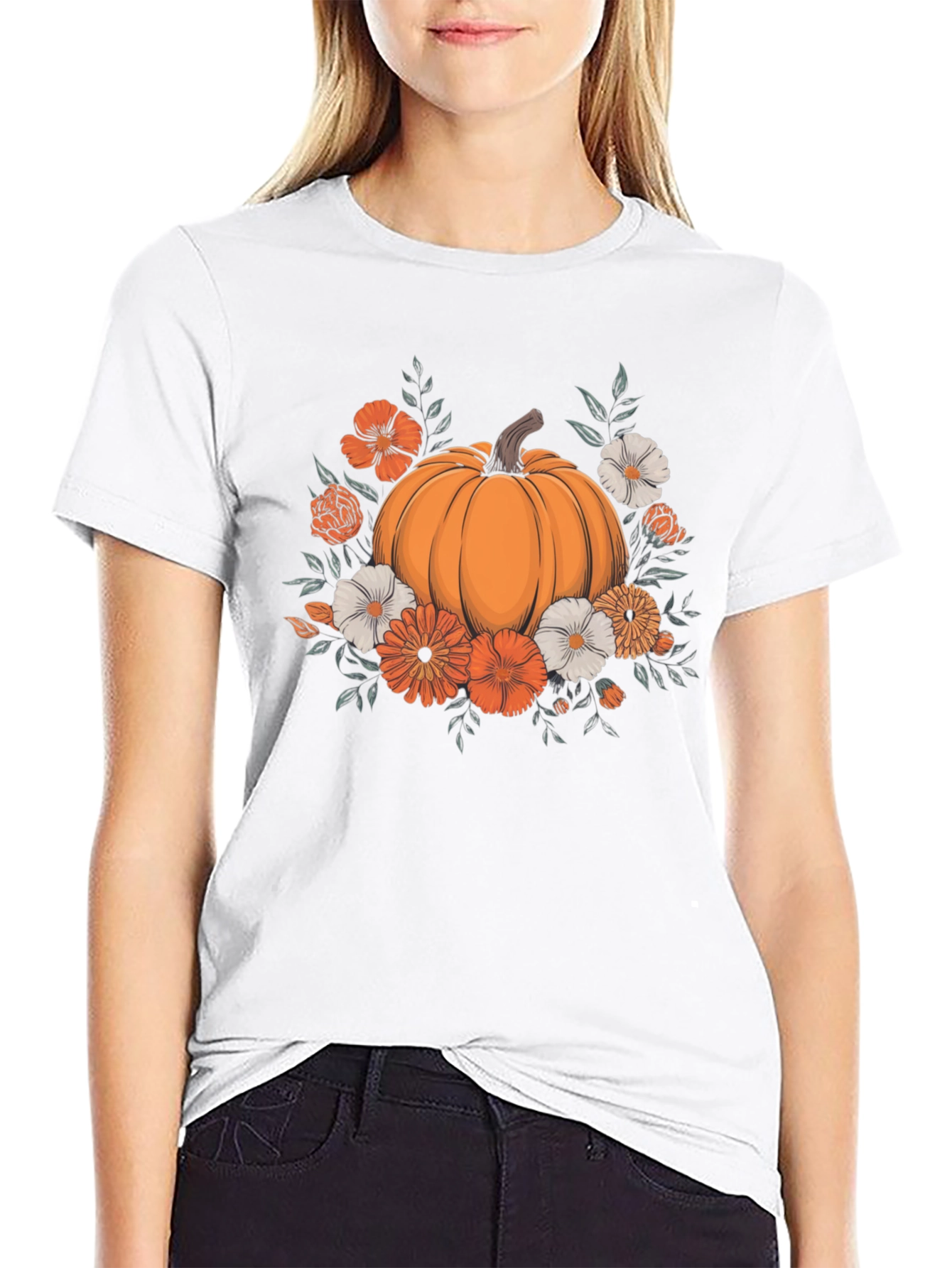 Pumpkin Floral Graphic Tee - Autumn Vibes