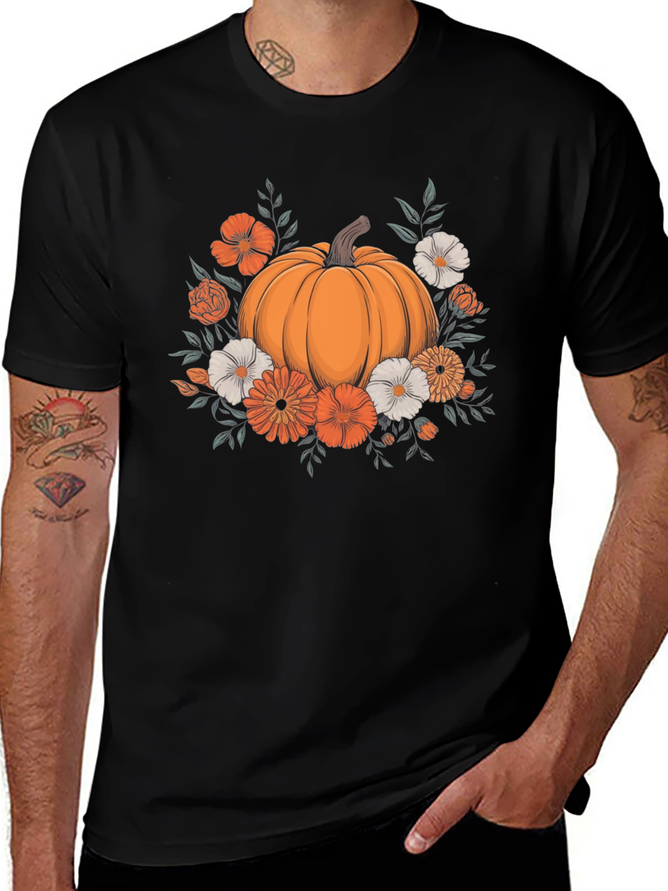 Pumpkin Floral Graphic Tee - Autumn Vibes