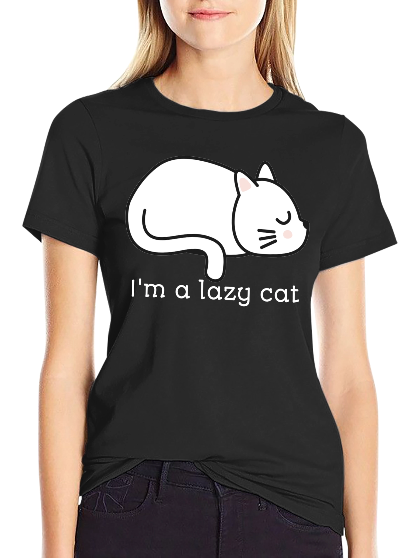 Lazy Cat Graphic Tee - Unisex Black T-Shirt